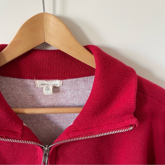 Urban Outfitters Silence + Noise Quarter Zip Cropped Knit Red Sweater Sz L - Picture 2 of 4